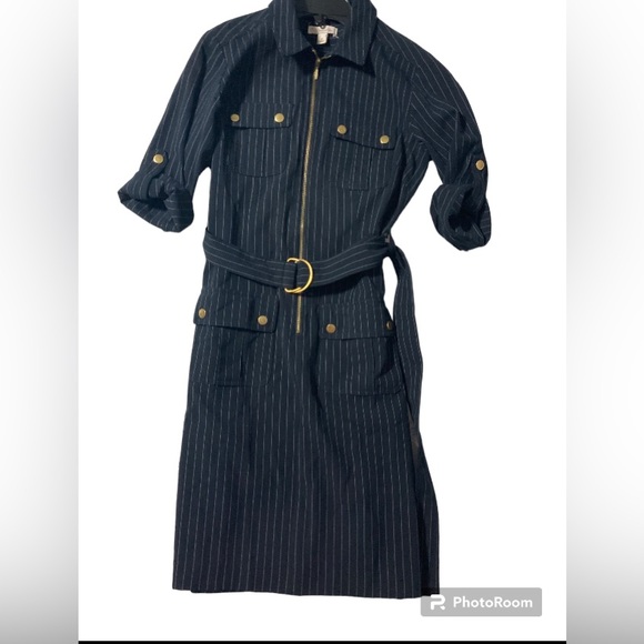 Dress Barn Dresses & Skirts - Dressbarn Blue Women’s Dress Rolled Sleeves Pockets Zip Front Belt Size 4